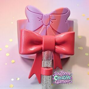 Coral & Purple Bubblegum Tumbler Boot | Coral Shimmer Bow Straw Topper | Set